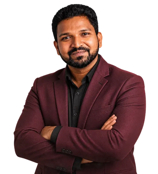Dharanidharan Ganesan, founder of The Simple Trade, arms folded and smiling